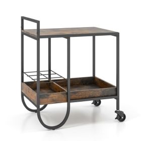 Mobile Bar Cart on Wheels Kitchen Island Cart (Color: Rustic Brown)